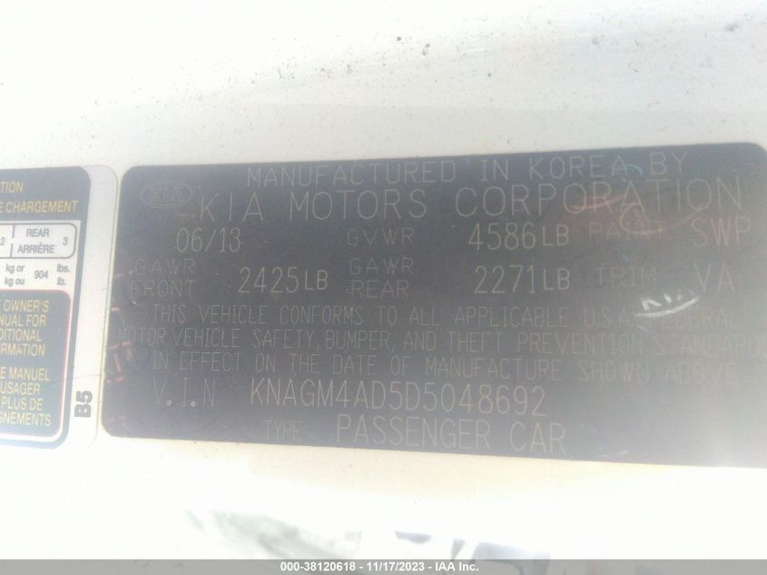 2013 KIA OPTIMA HYBRID EX - KNAGM4AD5D5048692
