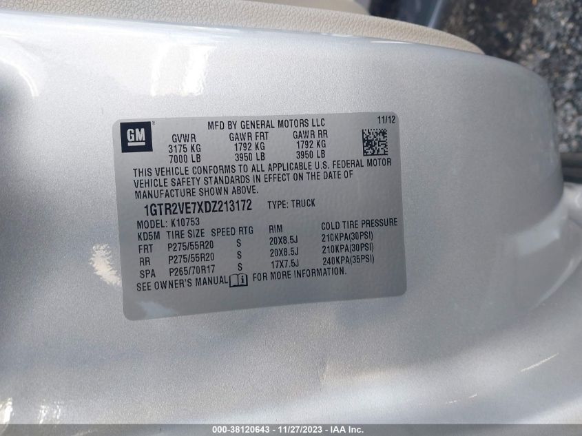 2013 GMC SIERRA 1500 SLE - 1GTR2VE7XDZ213172