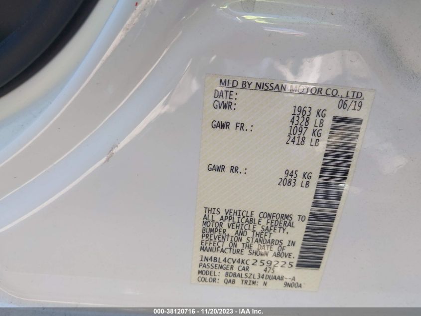 2019 NISSAN ALTIMA 2.5 SR - 1N4BL4CV4KC259225