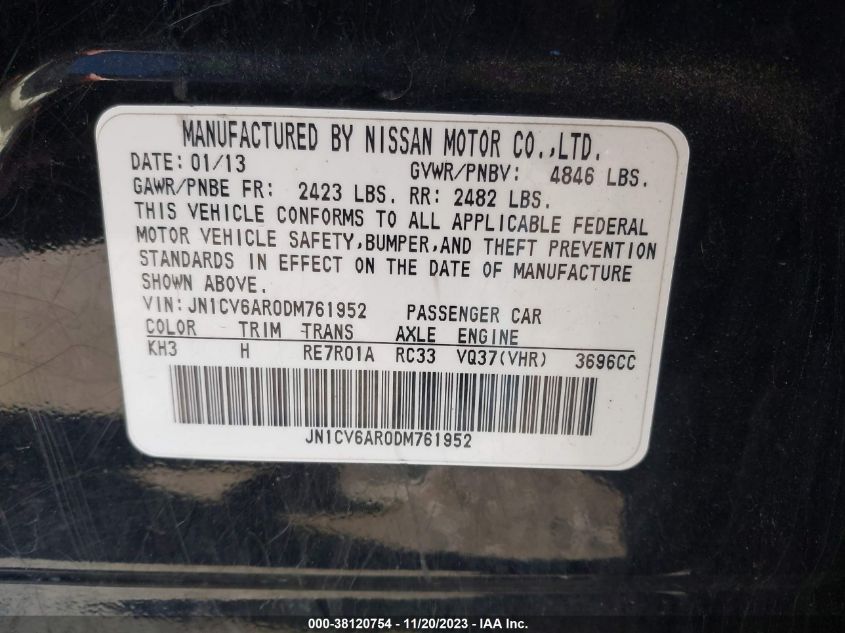 2013 INFINITI G37X - JN1CV6AR0DM761952