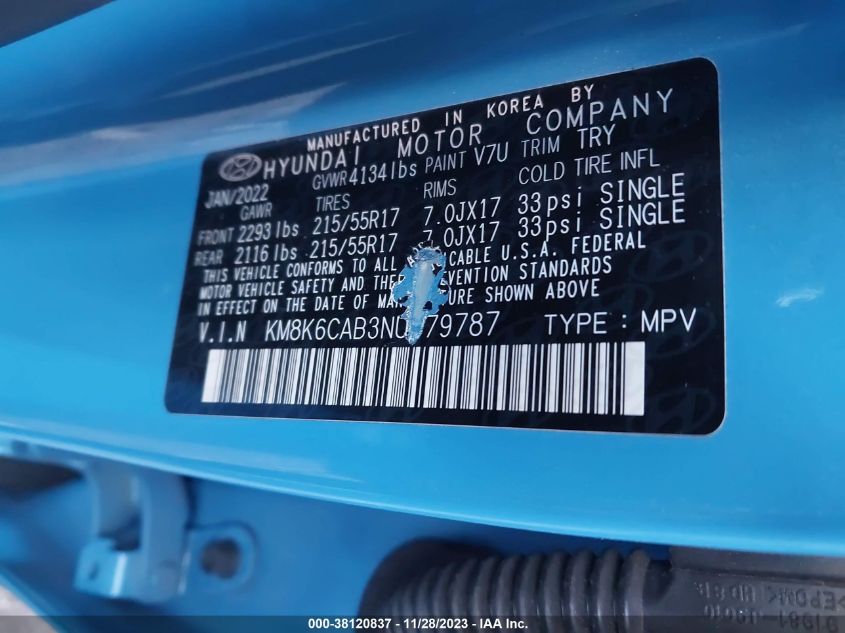 2022 HYUNDAI KONA SEL - KM8K6CAB3NU879787