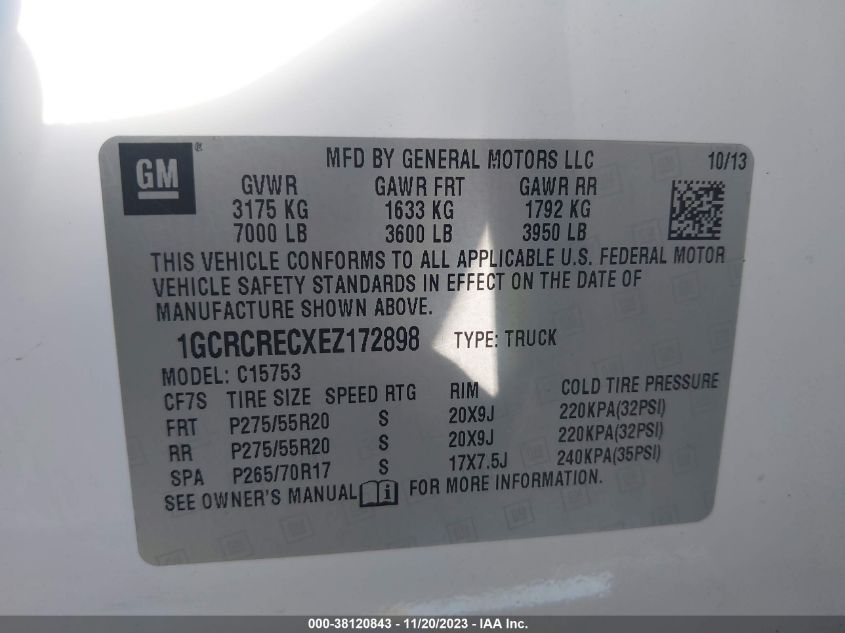 2014 CHEVROLET SILVERADO 1500 1LT - 1GCRCRECXEZ172898