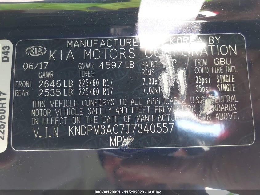 VIN KNDPM3AC7J7340557 2018 KIA SPORTAGE LX