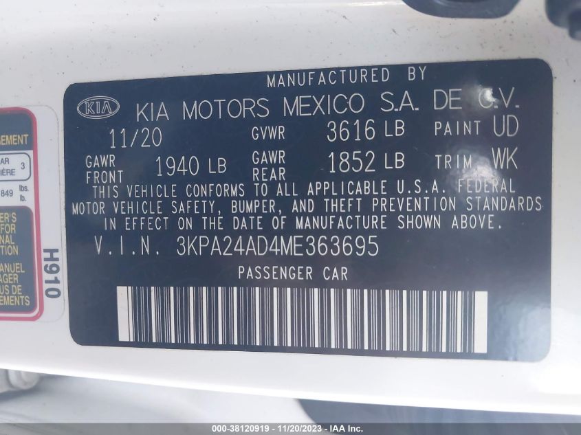 2021 KIA RIO S - 3KPA24AD4ME363695