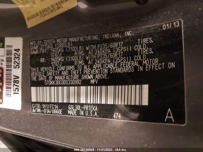 2013 TOYOTA SIENNA LE - 5TDKK3DC0DS330992