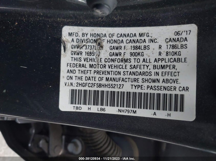 VIN 2HGFC2F58HH552127 2017 HONDA CIVIC LX