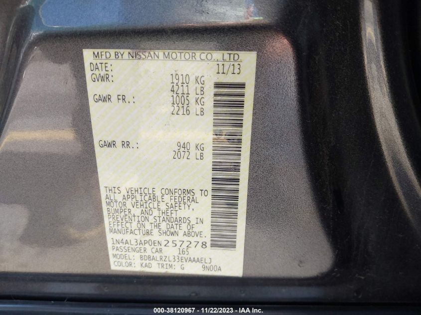2014 NISSAN ALTIMA 2.5 S - 1N4AL3AP0EN257278