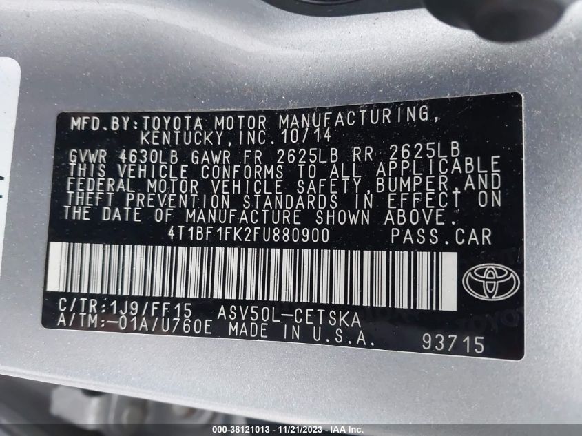 2015 TOYOTA CAMRY SE - 4T1BF1FK2FU880900