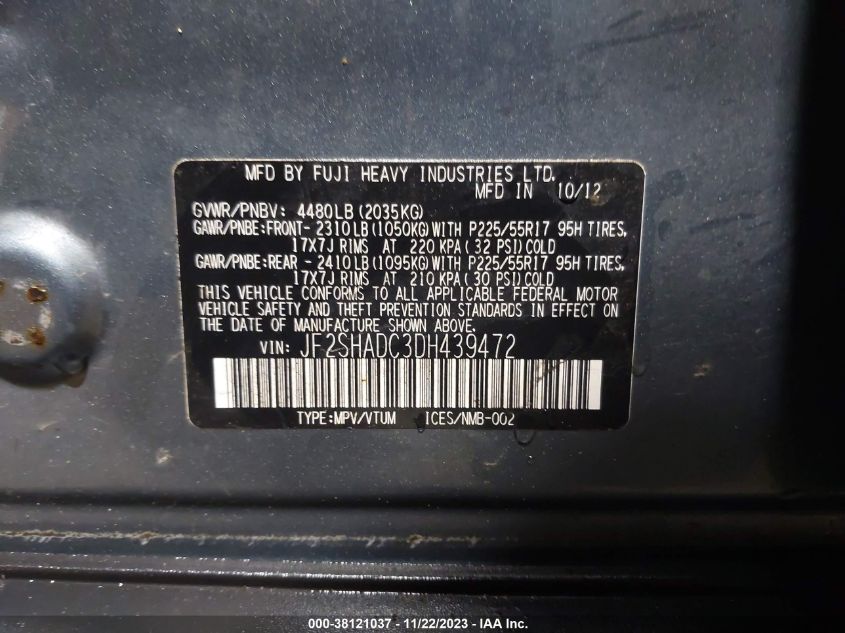 2013 SUBARU FORESTER 2.5X PREMIUM - JF2SHADC3DH439472