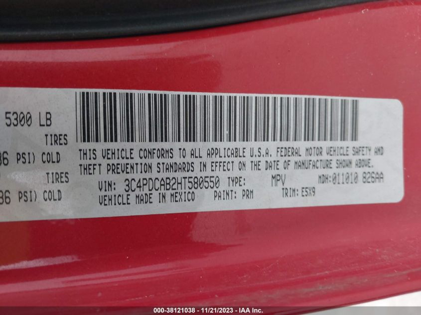 2017 DODGE JOURNEY SE - 3C4PDCAB2HT580550