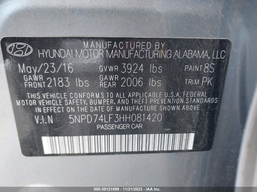 2017 HYUNDAI ELANTRA SE - 5NPD74LF3HH081420