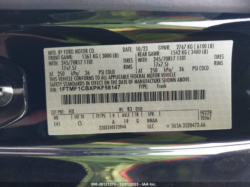 2023 FORD F-150 XL - 1FTMF1CBXPKF58147