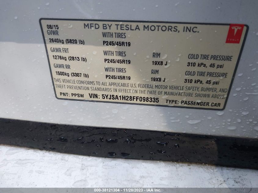 2015 TESLA MODEL S 85D/P85D/70D/90D/P90D - 5YJSA1H28FF098335