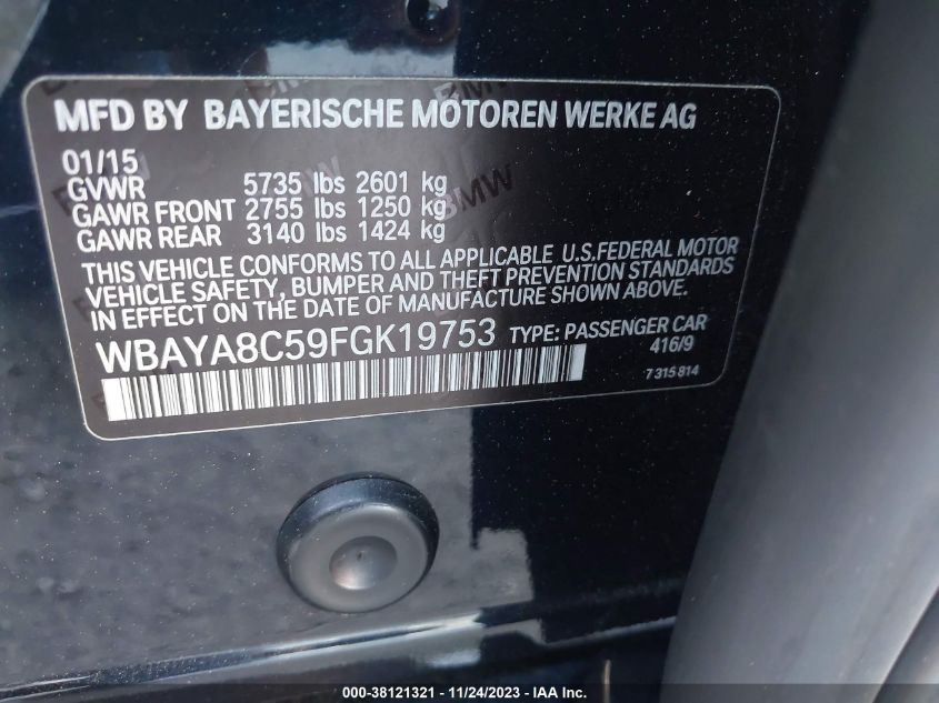 2015 BMW 750I WBAYA8C59FGK19753