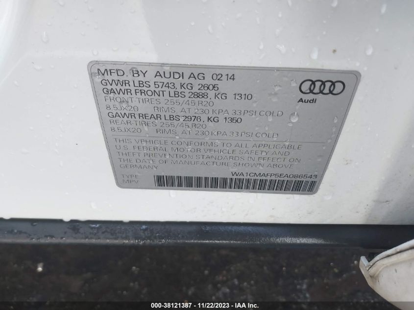 WA1CMAFP5EA086543 2014 AUDI Q5, photo no. 9