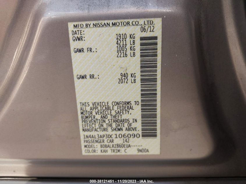 2013 NISSAN ALTIMA 2.5 S - 1N4AL3AP3DC106090