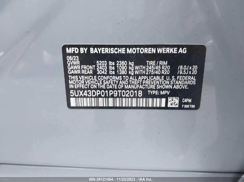 5UX43DP01P9T02018 2023 BMW X3, photo no. 9