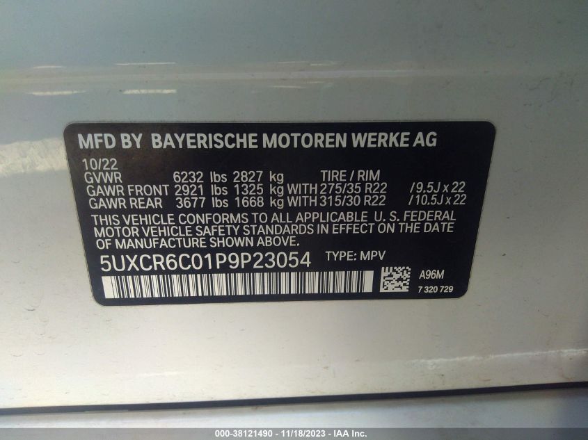 5UXCR6C01P9P23054 2023 BMW X5, photo no. 9