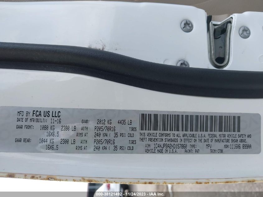 2017 JEEP PATRIOT SPORT - 1C4NJPBA2HD157860