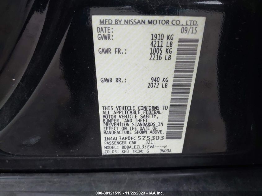 2015 NISSAN ALTIMA 2.5 S - 1N4AL3AP0FC575303