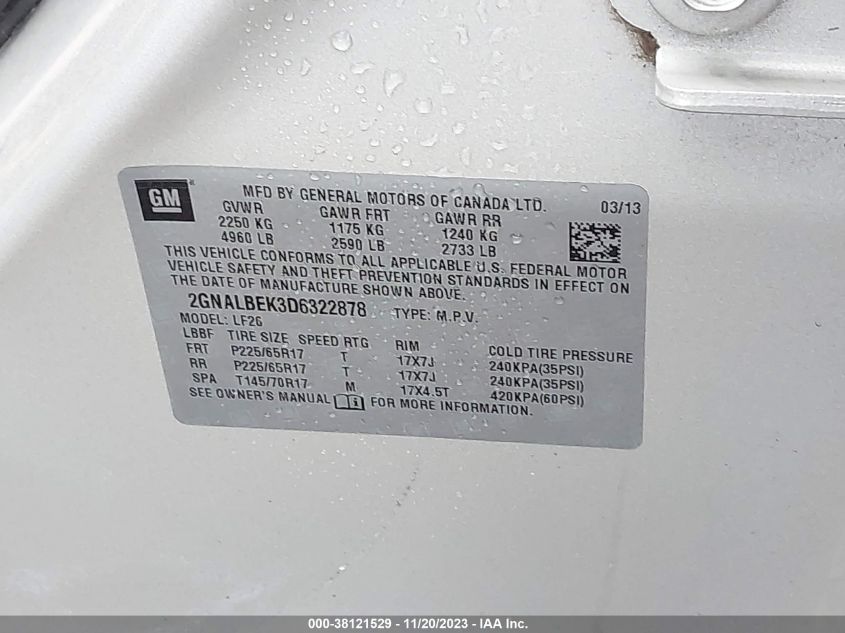 2013 CHEVROLET EQUINOX LS - 2GNALBEK3D6322878