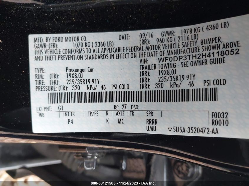 2017 FORD FOCUS RS RS WF0DP3TH2H4118052