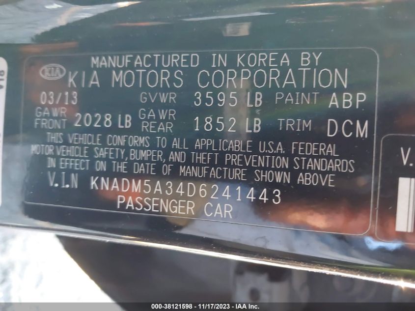 2013 KIA RIO LX - KNADM5A34D6241443