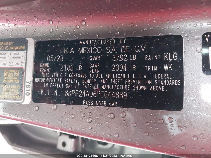 2023 KIA FORTE LXS - 3KPF24AD6PE644889