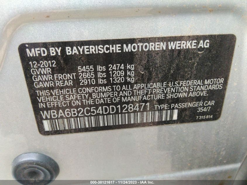2013 BMW 650I GRAN COUPE 650I - WBA6B2C54DD128471
