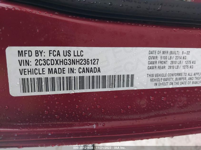 2022 DODGE CHARGER GT RWD - 2C3CDXHG3NH236127