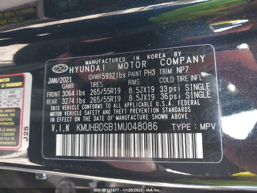 VIN KMUHBDSB1MU048086 2021 GENESIS GV80 2.5T AWD