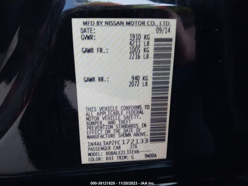 2015 NISSAN ALTIMA 2.5 S - 1N4AL3AP2FC172133