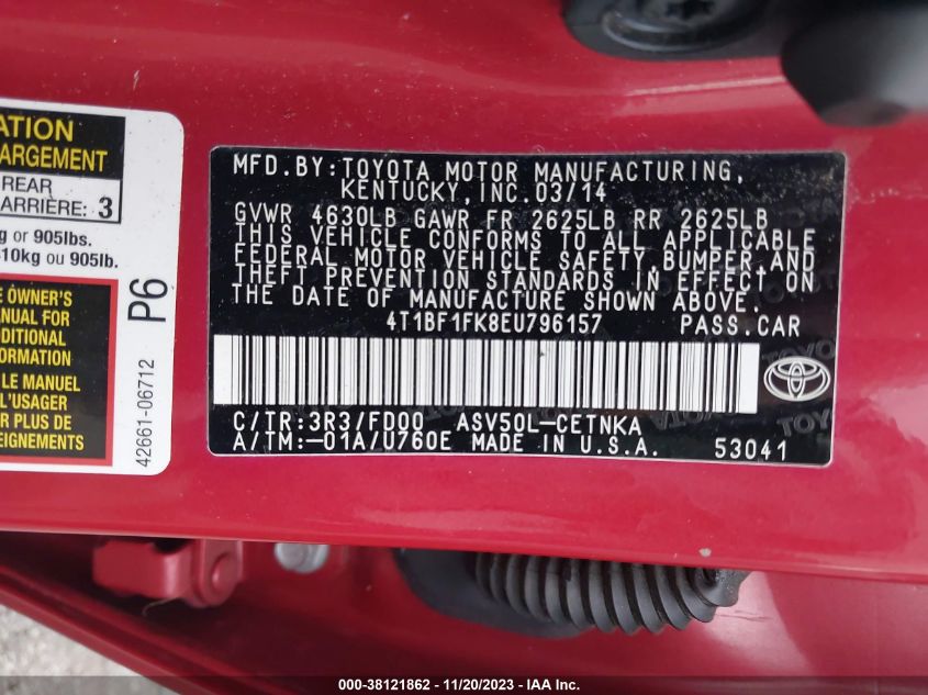 2014 TOYOTA CAMRY LE - 4T1BF1FK8EU796157