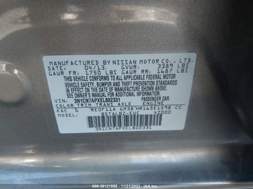 2014 NISSAN VERSA 1.6 SV - 3N1CN7APXEL802331