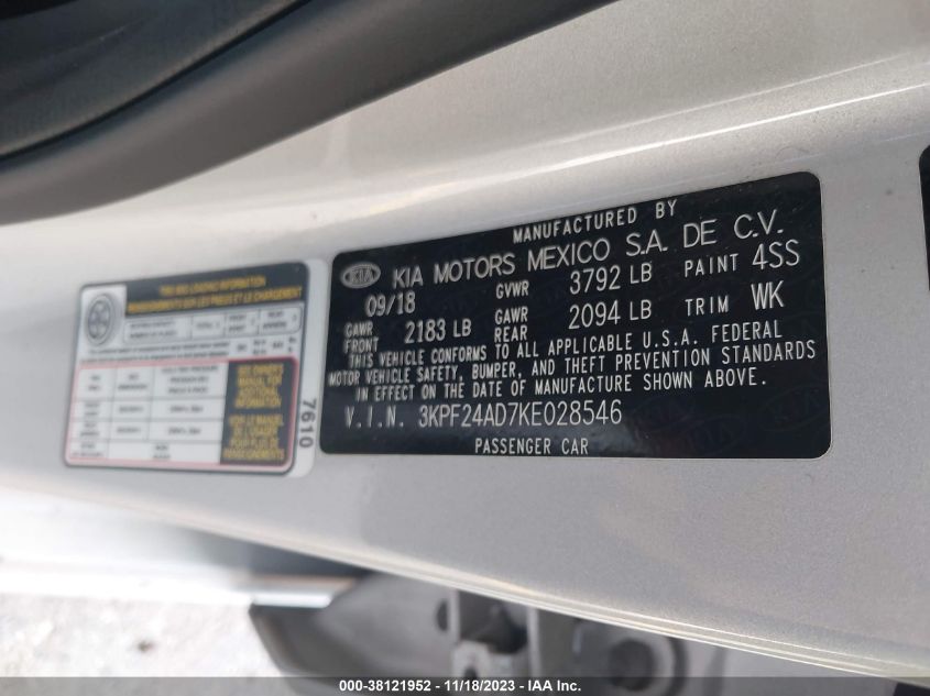 2019 KIA FORTE LXS - 3KPF24AD7KE028546