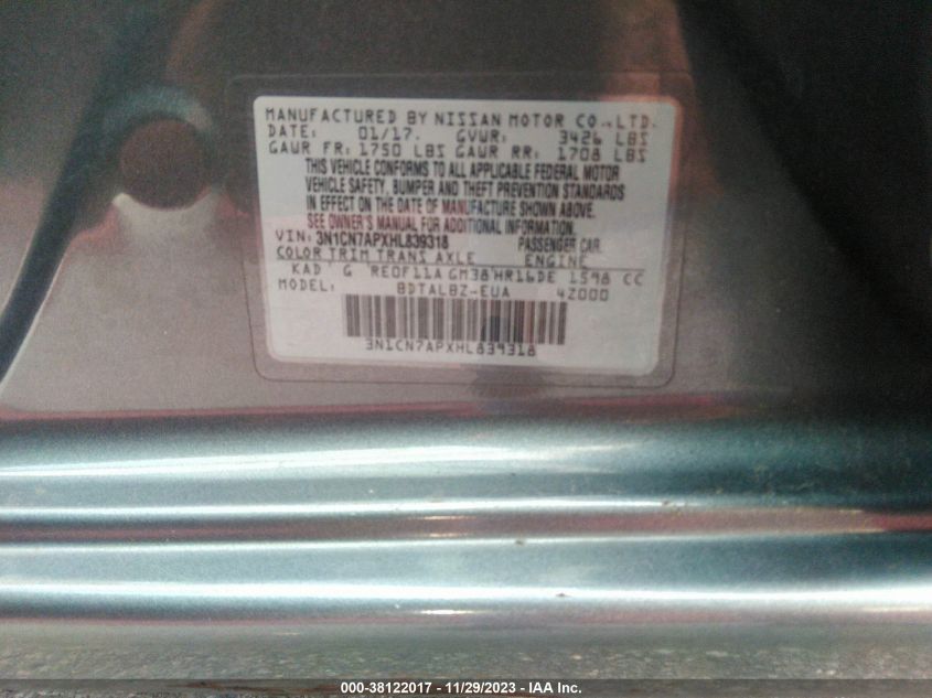 2017 NISSAN VERSA 1.6 SV - 3N1CN7APXHL839318