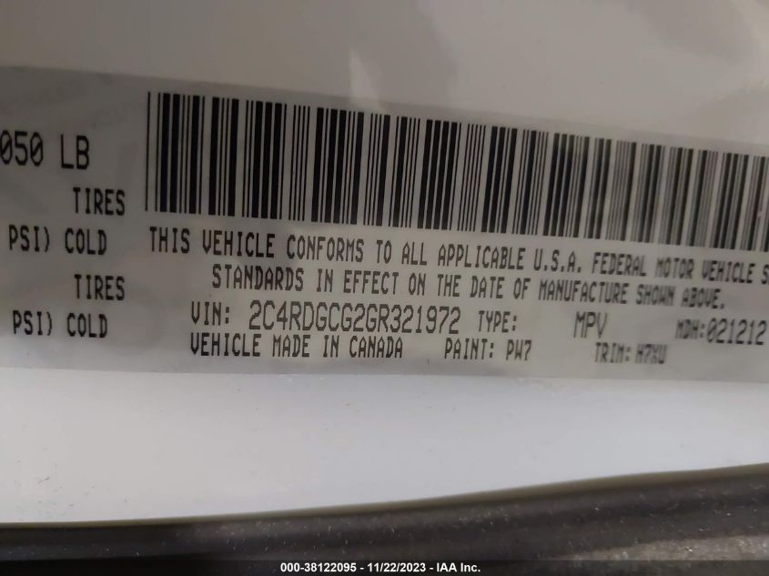 2016 DODGE GRAND CARAVAN SXT - 2C4RDGCG2GR321972