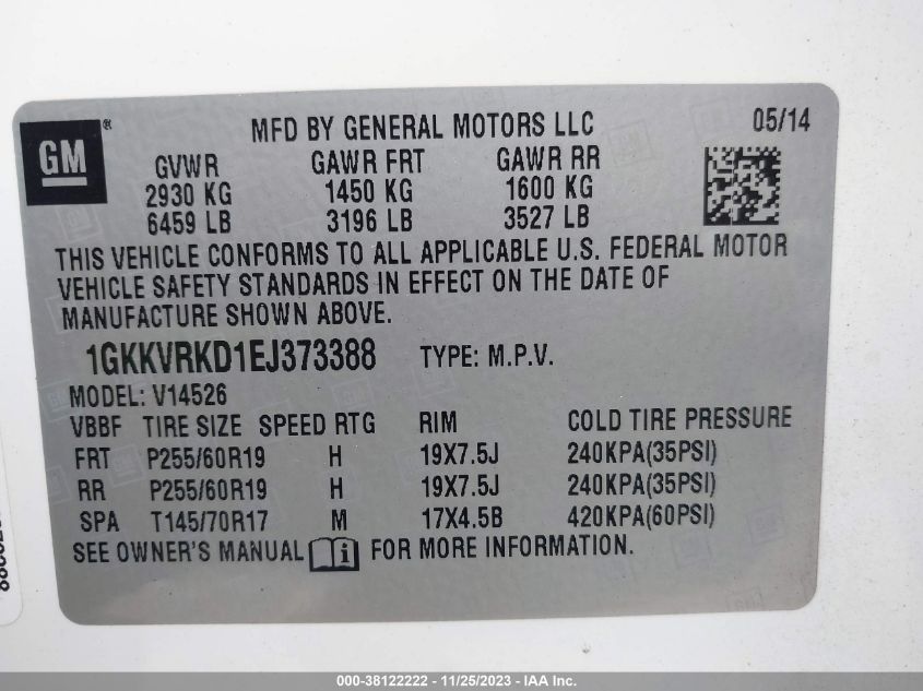 2014 GMC ACADIA SLT-1 - 1GKKVRKD1EJ373388
