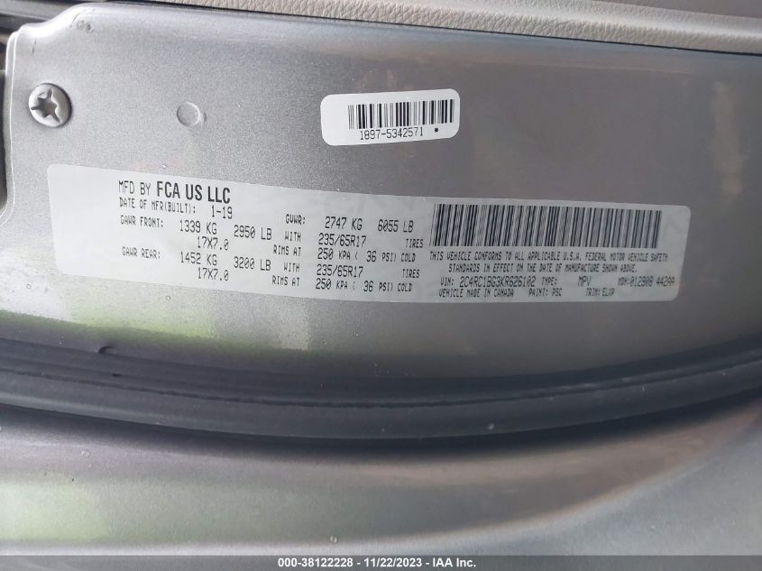 2C4RC1BG3KR626102 2019 CHRYSLER PACIFICA, photo no. 9