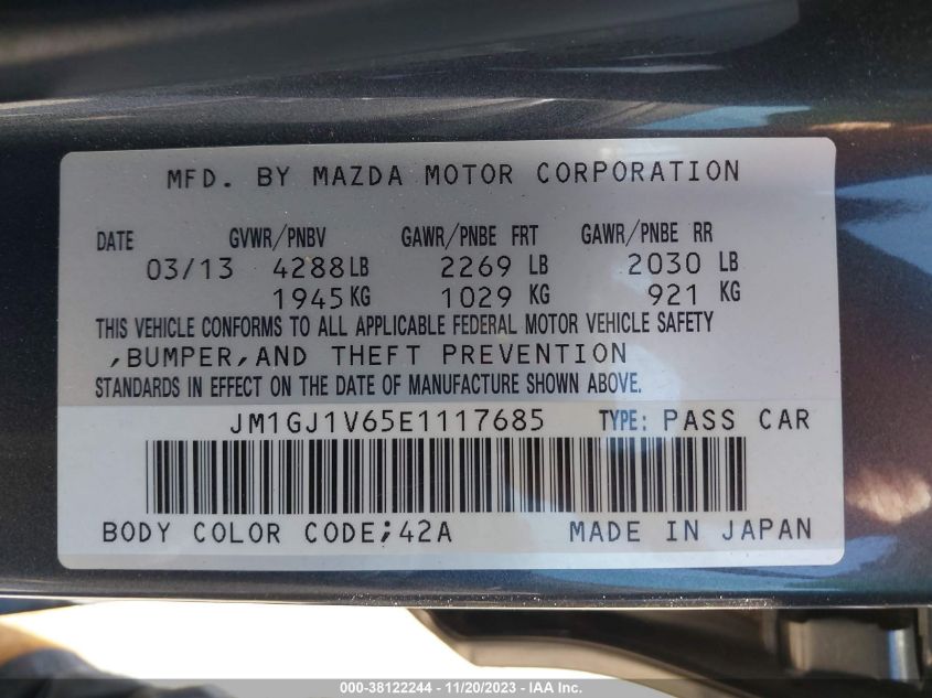 2014 MAZDA MAZDA6 I TOURING - JM1GJ1V65E1117685