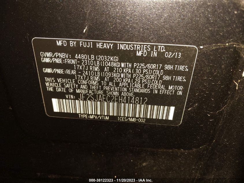 2014 SUBARU FORESTER 2.5I PREMIUM - JF2SJAEC2EH414812