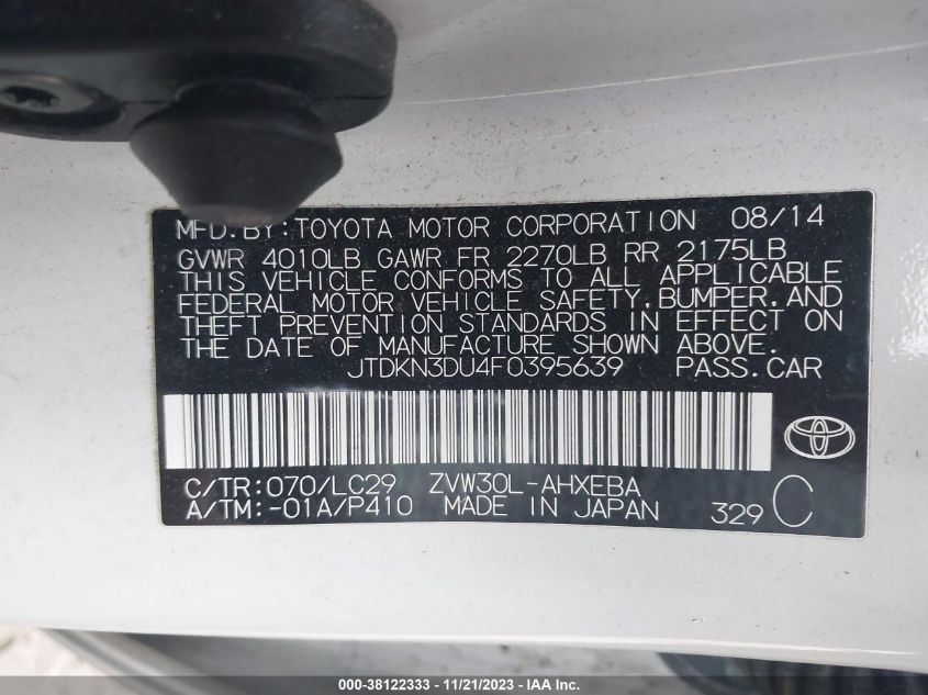 2015 TOYOTA PRIUS PERSONA SERIES SPECIAL - JTDKN3DU4F0395639