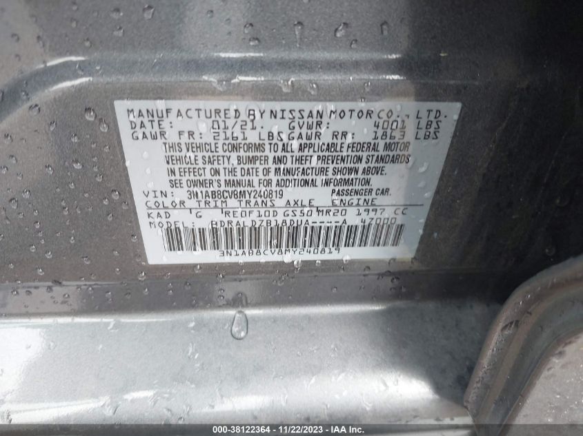 2021 NISSAN SENTRA SV XTRONIC CVT - 3N1AB8CV8MY240819