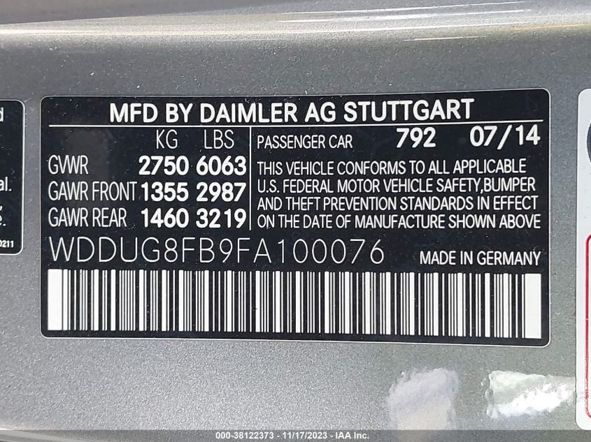 2015 MERCEDES-BENZ S-CLASS S 550 WDDUG8FB9FA100076
