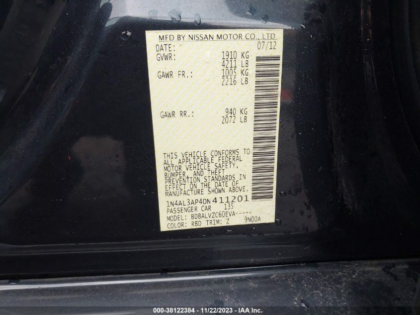 2013 NISSAN ALTIMA 2.5 SL - 1N4AL3AP4DN411201