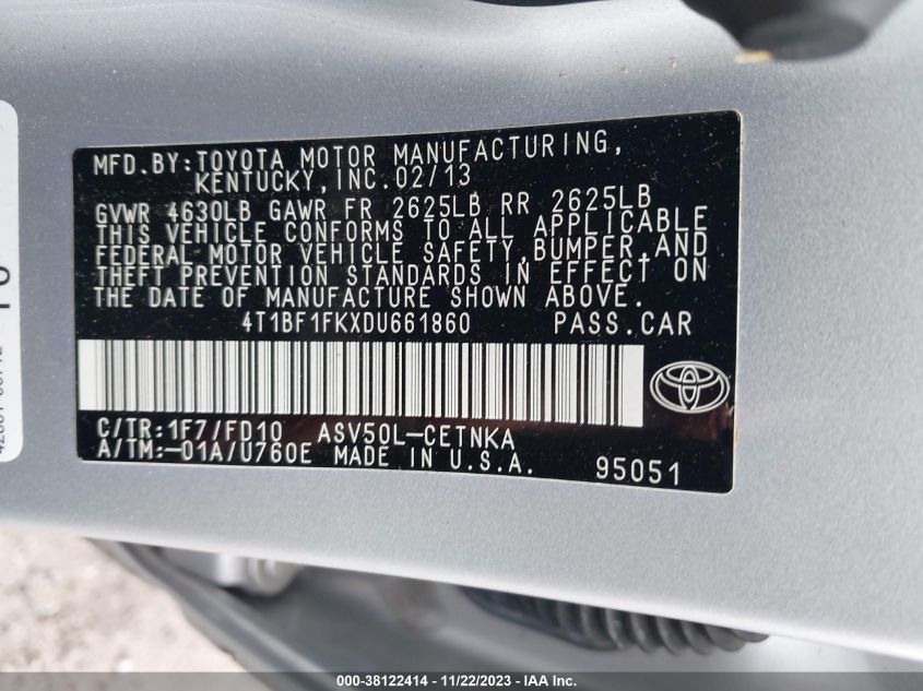 2013 TOYOTA CAMRY LE - 4T1BF1FKXDU661860