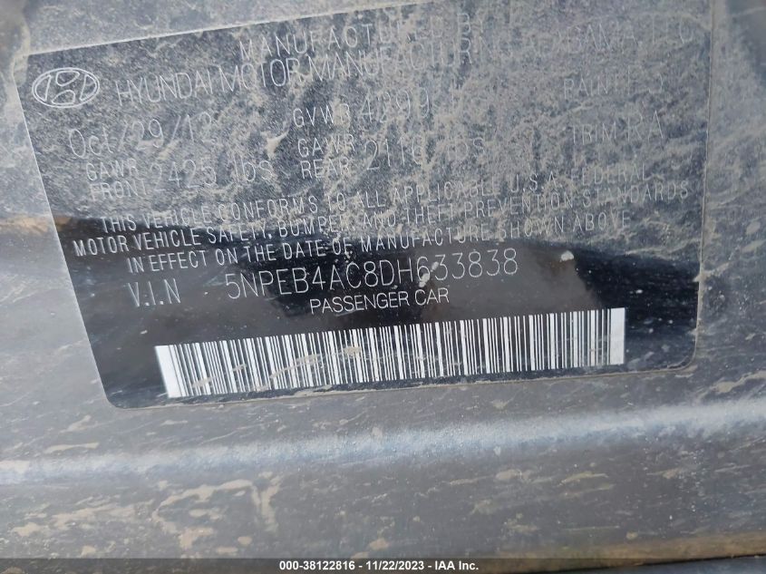 2013 HYUNDAI SONATA GLS - 5NPEB4AC8DH633838