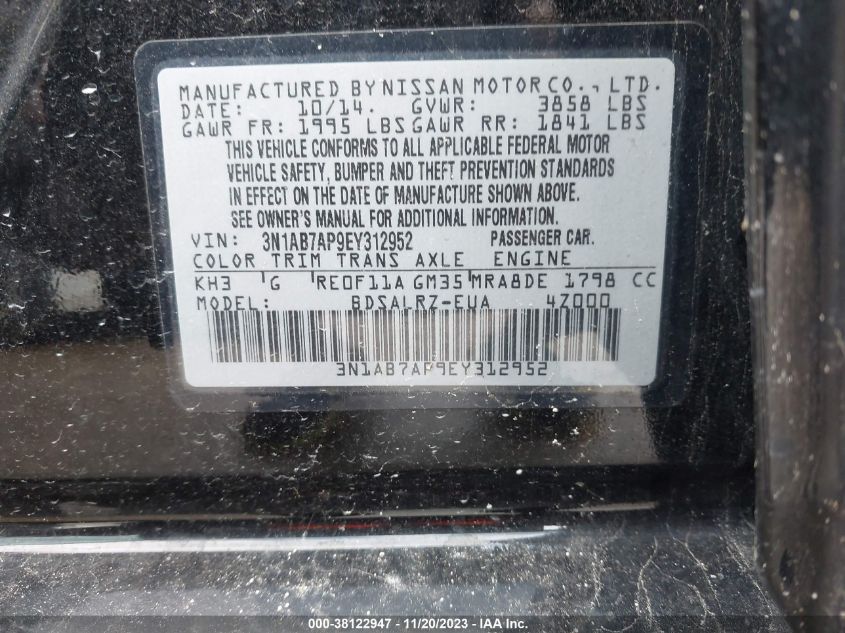 2014 NISSAN SENTRA SR - 3N1AB7AP9EY312952