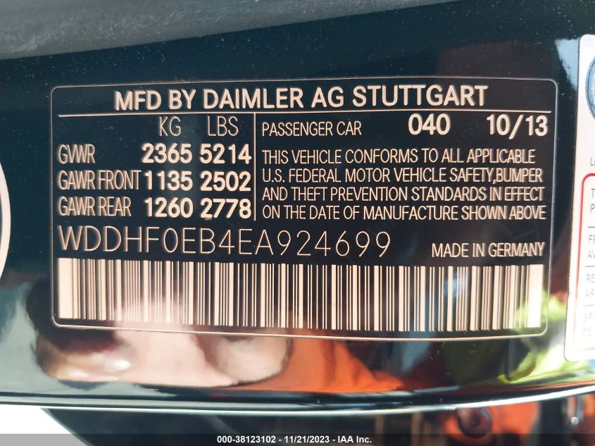 2014 MERCEDES-BENZ E 250 BLUETEC WDDHF0EB4EA924699