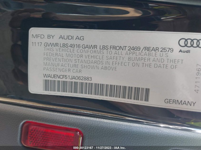 2018 AUDI A5 2.0T PREMIUM - WAUENCF51JA062883